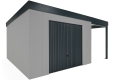 Garden house with garage door and 2m right side gazebo in light grey